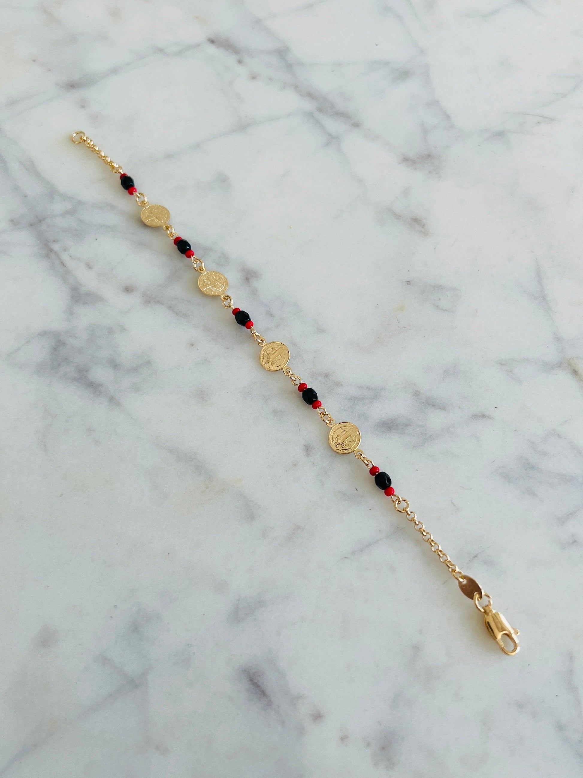 18KT Gold Filled Bracelets, Gold Filled Saint Benedict Charm Bracelet | Spiritual Protection Jewelry by HAUS OF MONOGRAM