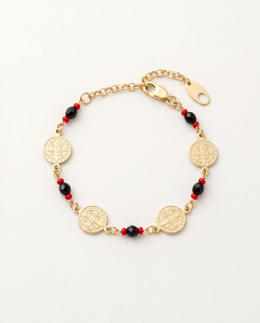 18KT Gold Filled Bracelets, Gold Filled Saint Benedict Charm Bracelet | Spiritual Protection Jewelry by HAUS OF MONOGRAM
