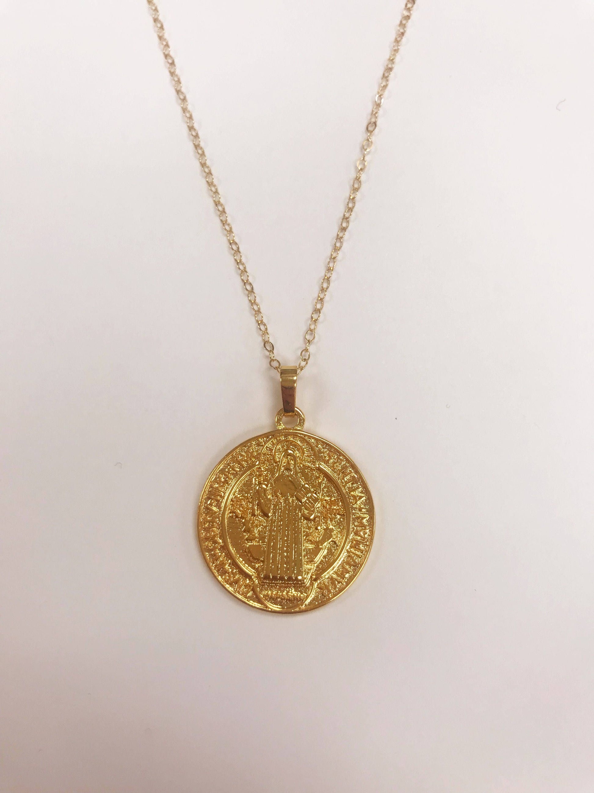 Gold Filled Saint Benedict Medal Necklace | Catholic Protection Pendant by HAUS OF MONOGRAM