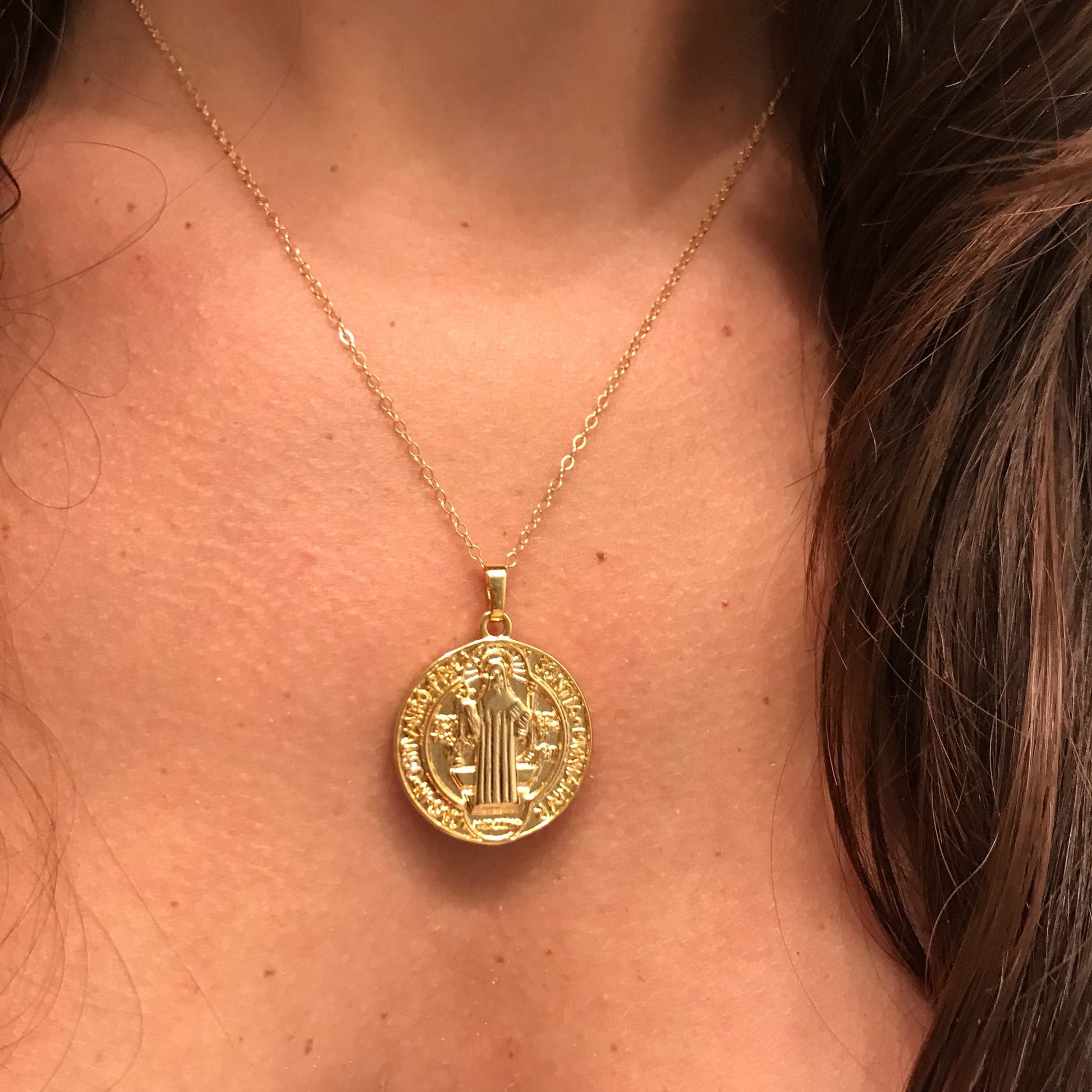 Gold Filled Saint Benedict Medal Necklace | Catholic Protection Pendant by HAUS OF MONOGRAM