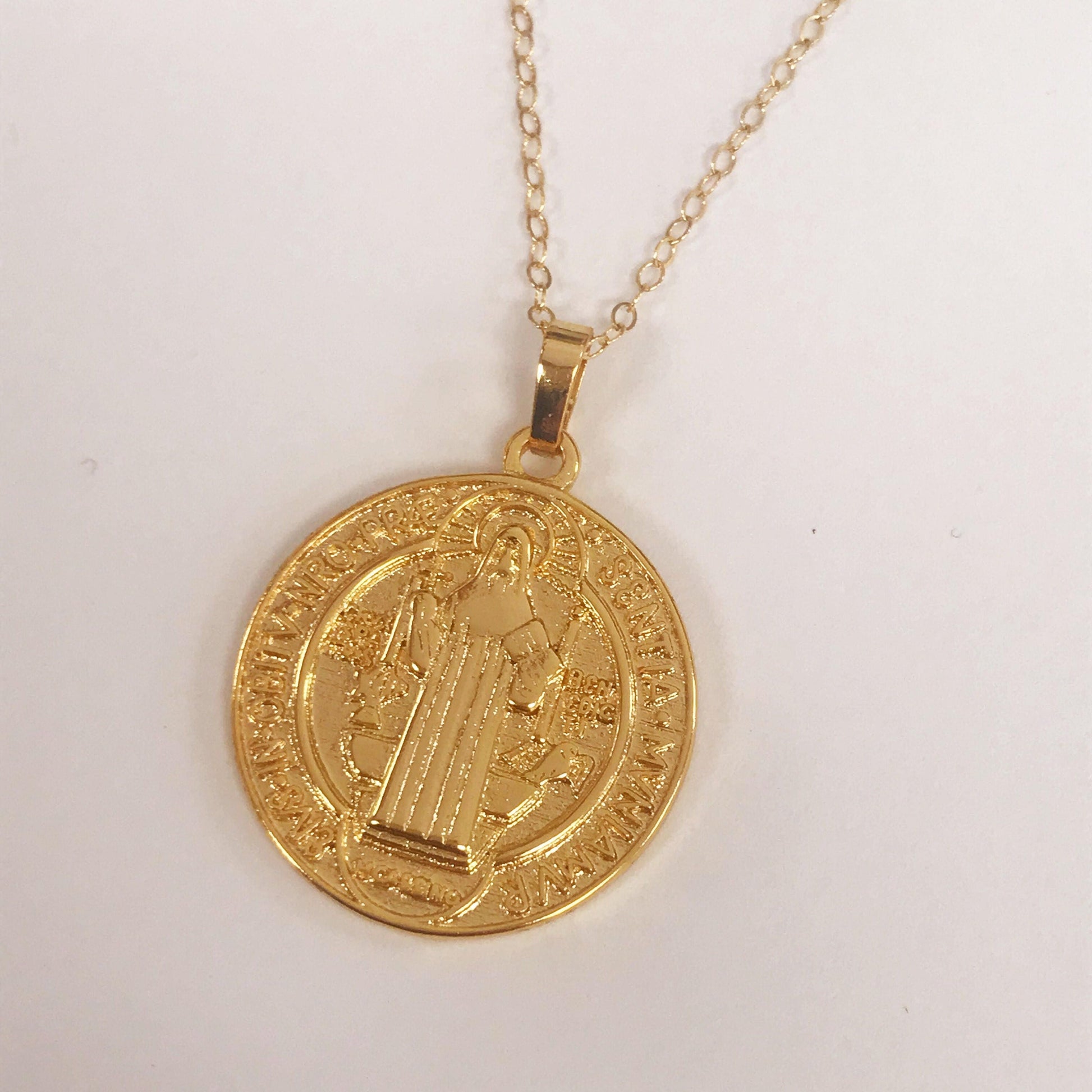 Gold Filled Saint Benedict Medal Necklace | Catholic Protection Pendant by HAUS OF MONOGRAM