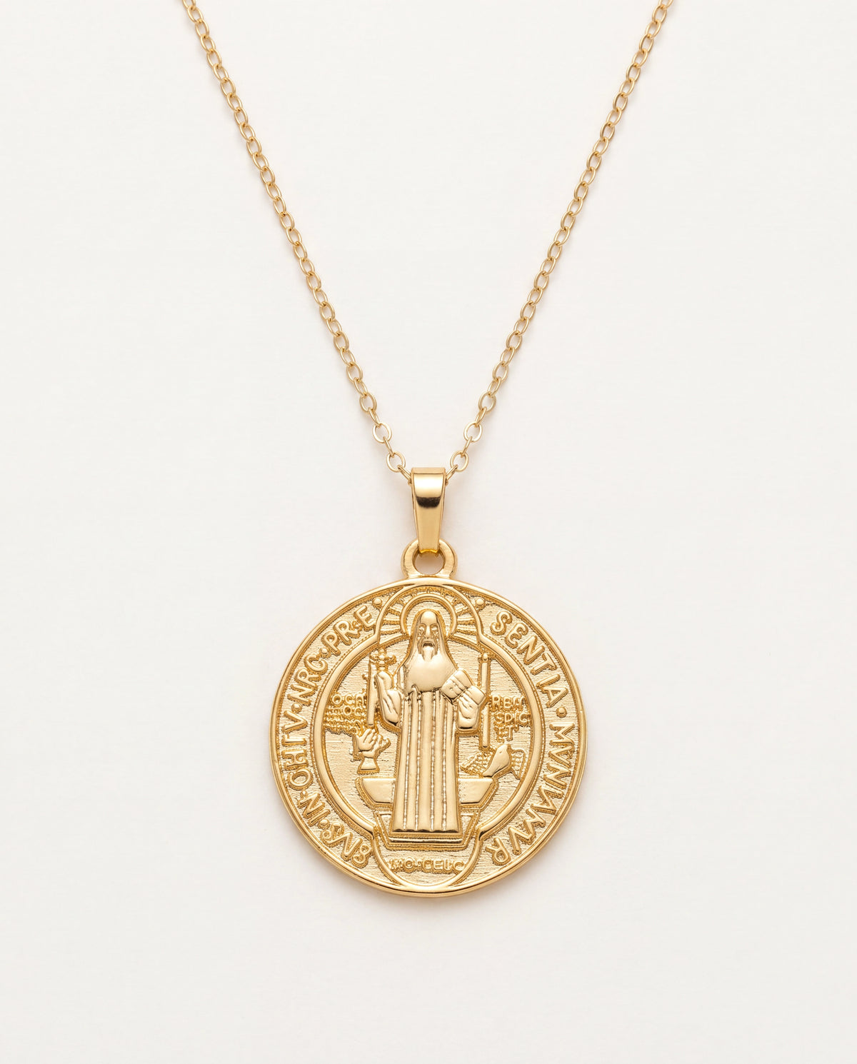 18KT Gold Filled Necklaces, Gold Filled Saint Benedict Medal Necklace | Catholic Protection Pendant by HAUS OF MONOGRAM