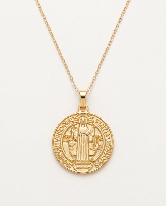 18KT Gold Filled Necklaces, Gold Filled Saint Benedict Medal Necklace | Catholic Protection Pendant by HAUS OF MONOGRAM
