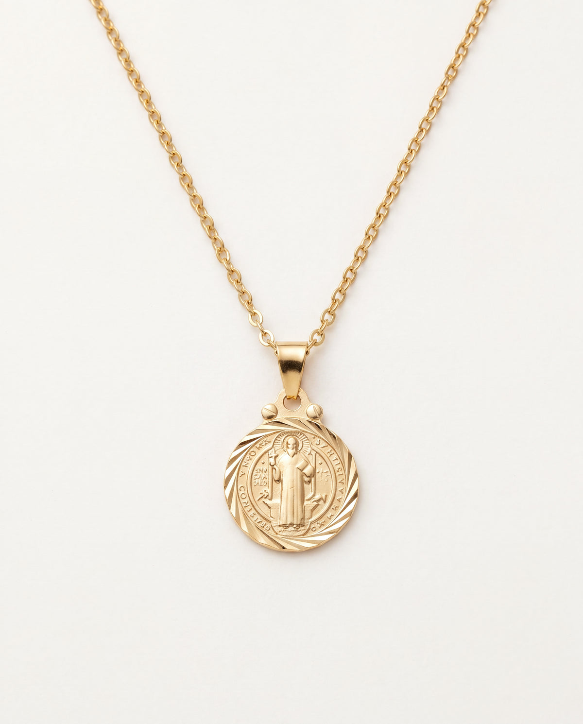 18KT Gold Filled Necklaces, Gold Filled Saint Benedict Necklace | Beveled Medal | 16–20" by HAUS OF MONOGRAM