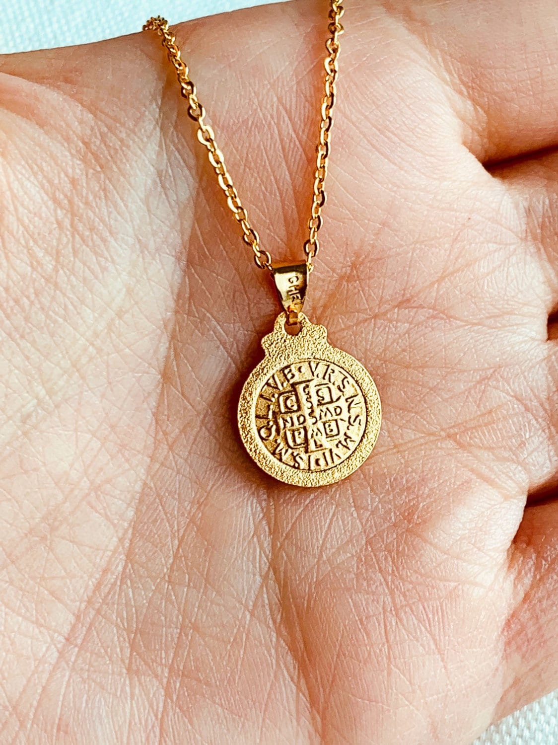 Gold Filled Saint Benedict Necklace | Beveled Medal | 16–20" by HAUS OF MONOGRAM