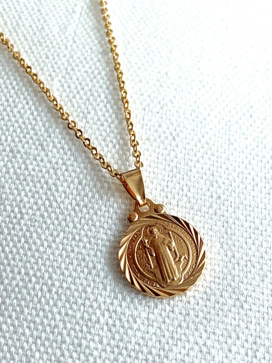 Gold Filled Saint Benedict Necklace | Beveled Medal | 16–20" by HAUS OF MONOGRAM