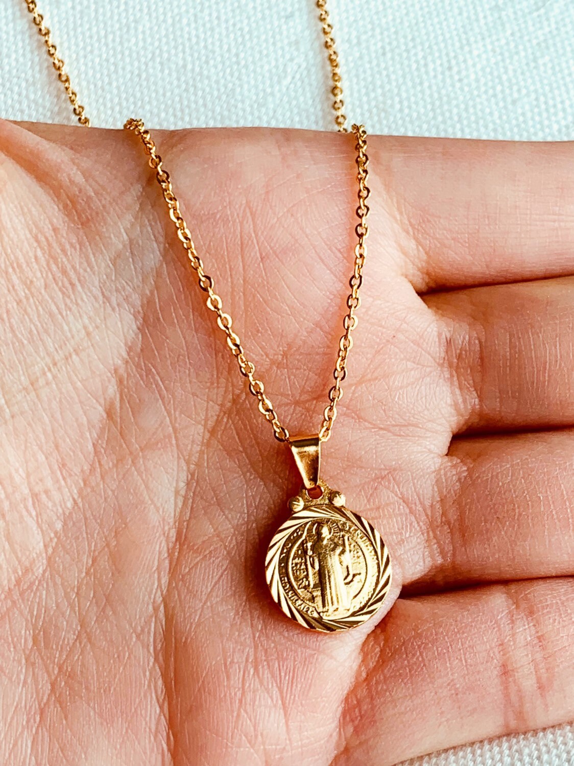 Gold Filled Saint Benedict Necklace | Beveled Medal | 16–20" by HAUS OF MONOGRAM