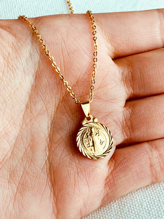 Gold Filled Saint Benedict Necklace | Beveled Medal | 16–20" by HAUS OF MONOGRAM