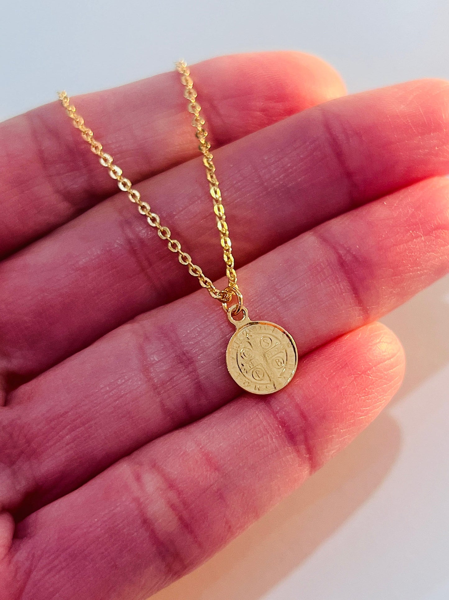 18KT Gold Filled Necklaces, Gold Filled Saint Benedict Necklace | Dainty 18kt Medal Charm by HAUS OF MONOGRAM