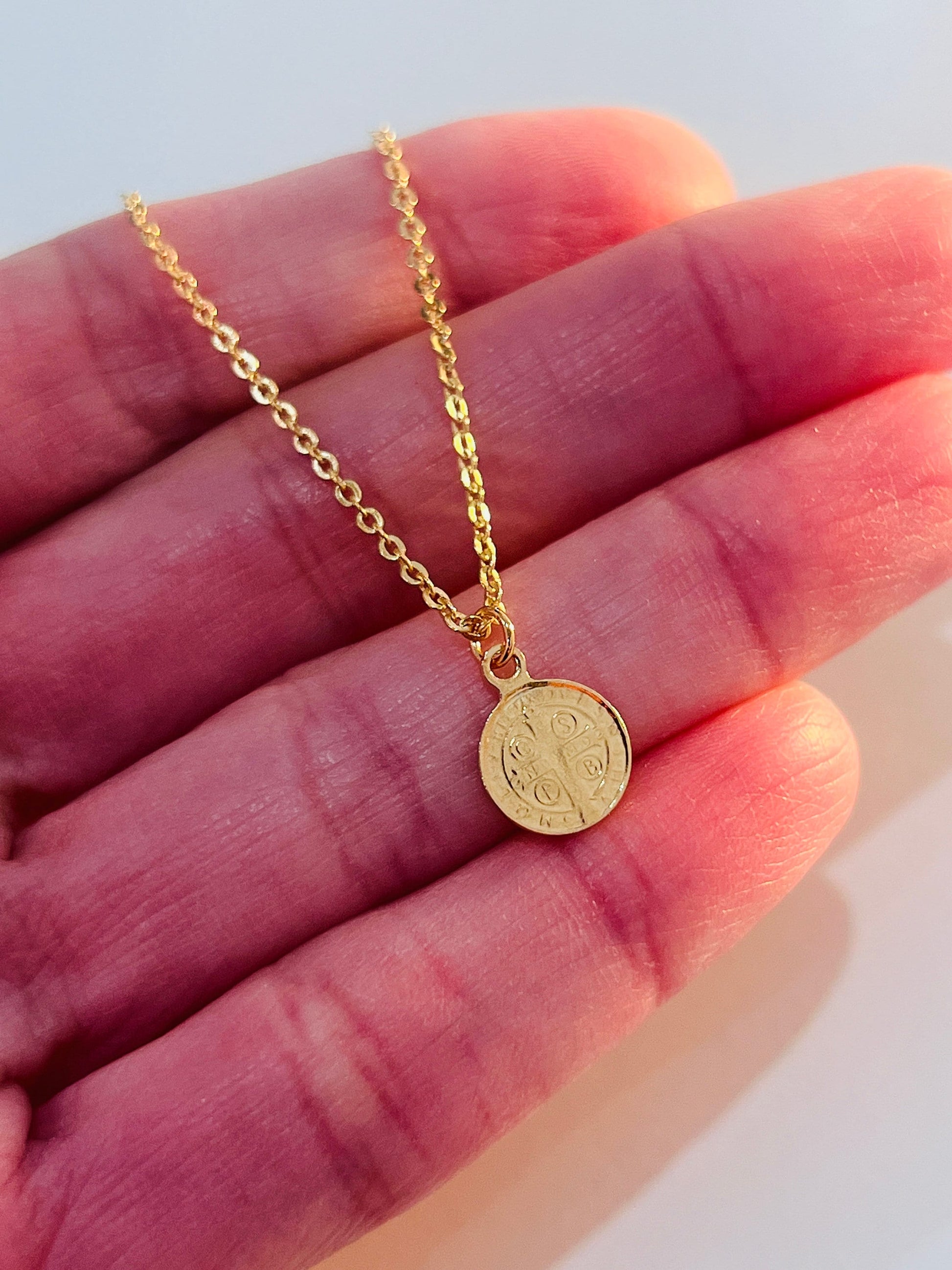 18KT Gold Filled Necklaces, Gold Filled Saint Benedict Necklace | Dainty 18kt Medal Charm by HAUS OF MONOGRAM