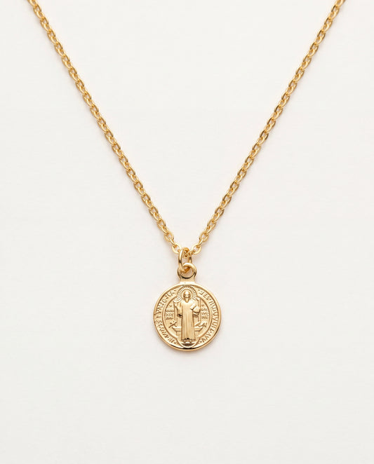 18KT Gold Filled Necklaces, Gold Filled Saint Benedict Necklace | Dainty 18kt Medal Charm by HAUS OF MONOGRAM