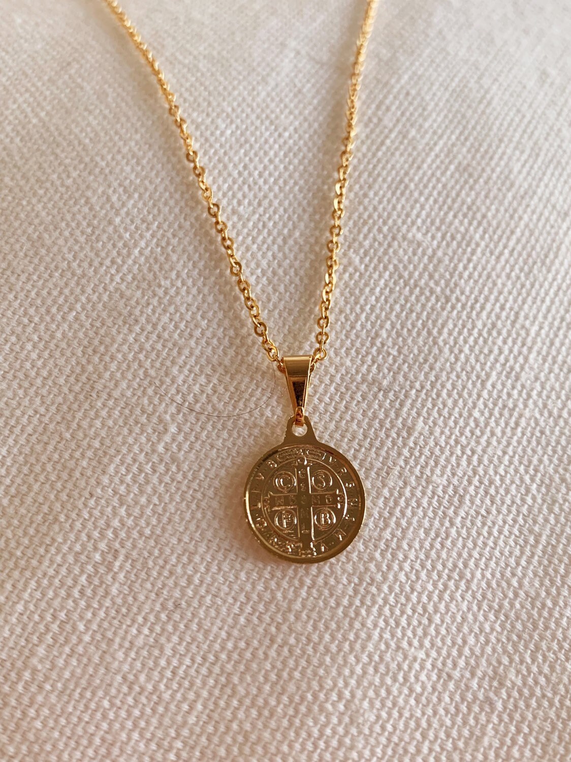 18KT Gold Filled Necklaces, Gold Filled Saint Benedict Necklace | Mini 12mm Devotional Medal by HAUS OF MONOGRAM