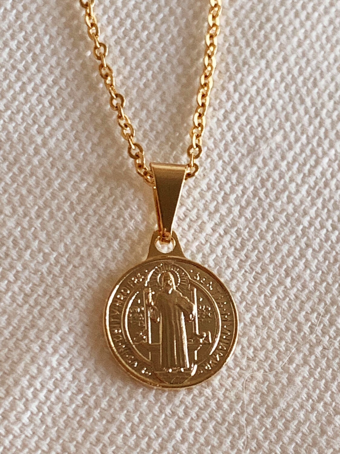 18KT Gold Filled Necklaces, Gold Filled Saint Benedict Necklace | Mini 12mm Devotional Medal by HAUS OF MONOGRAM