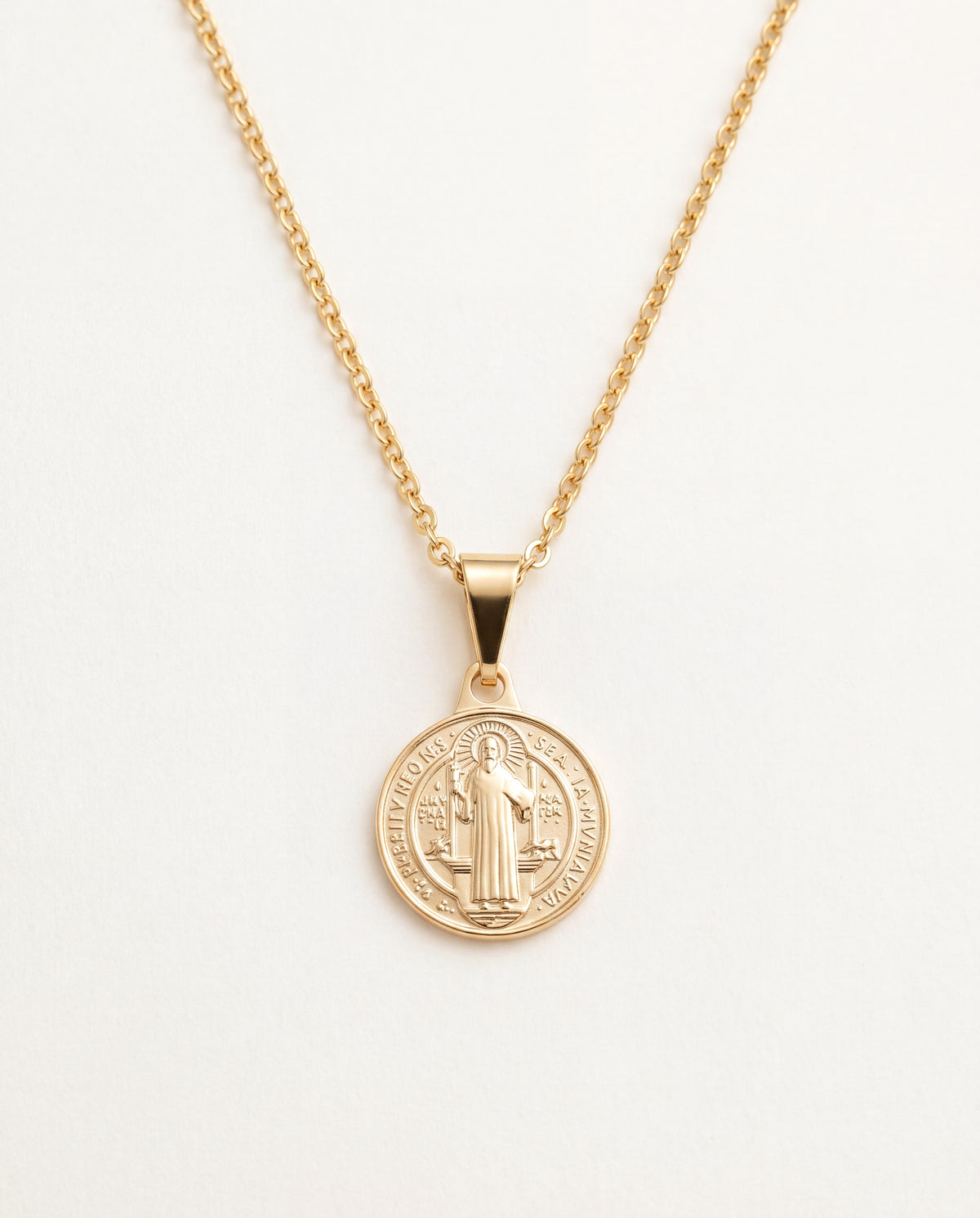 18KT Gold Filled Necklaces, Gold Filled Saint Benedict Necklace | Mini 12mm Devotional Medal by HAUS OF MONOGRAM