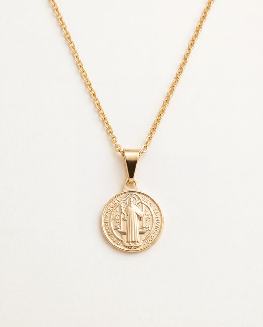 18KT Gold Filled Necklaces, Gold Filled Saint Benedict Necklace | Mini 12mm Devotional Medal by HAUS OF MONOGRAM