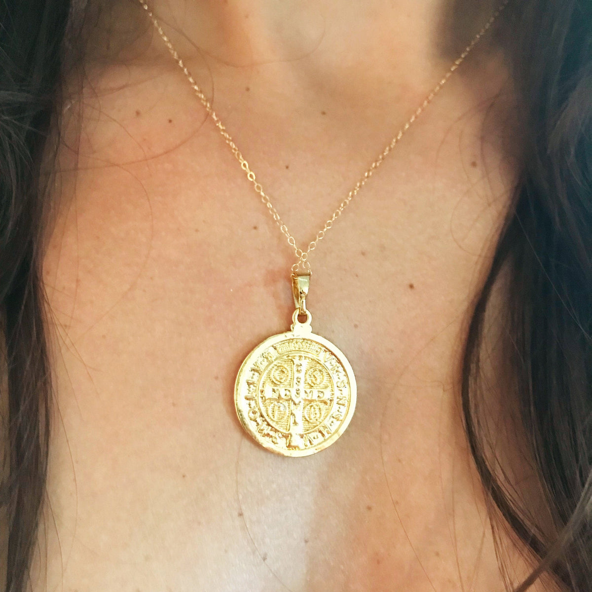 18KT Gold Filled Necklaces, Gold Filled Saint Benedict Necklace | Two Tone Faith Medal by HAUS OF MONOGRAM