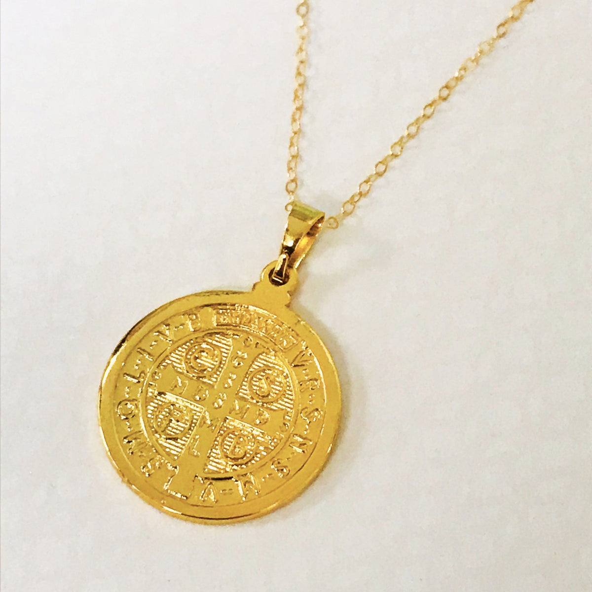 18KT Gold Filled Necklaces, Gold Filled Saint Benedict Necklace | Two Tone Faith Medal by HAUS OF MONOGRAM