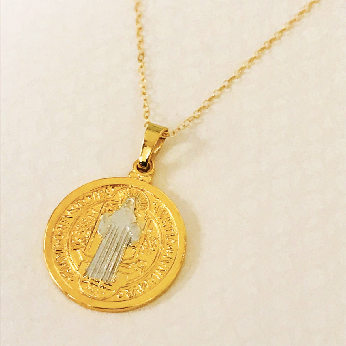 18KT Gold Filled Necklaces, Gold Filled Saint Benedict Necklace | Two Tone Faith Medal by HAUS OF MONOGRAM