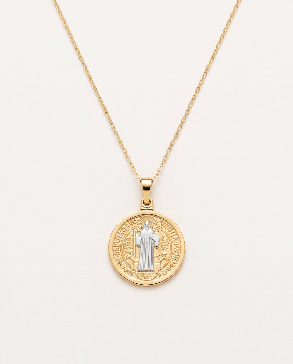 18KT Gold Filled Necklaces, Gold Filled Saint Benedict Necklace | Two Tone Faith Medal by HAUS OF MONOGRAM