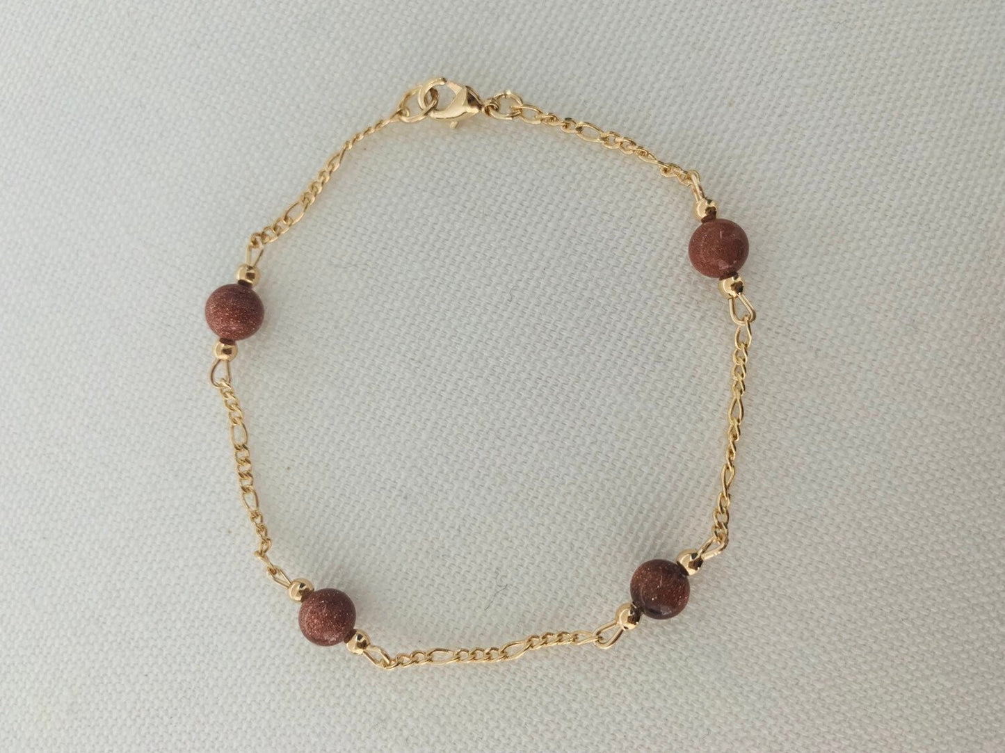 18KT Gold Filled Bracelets, Gold Filled Sandstone Figaro Bracelet | Natural Warmth Meets Classic Style by HAUS OF MONOGRAM