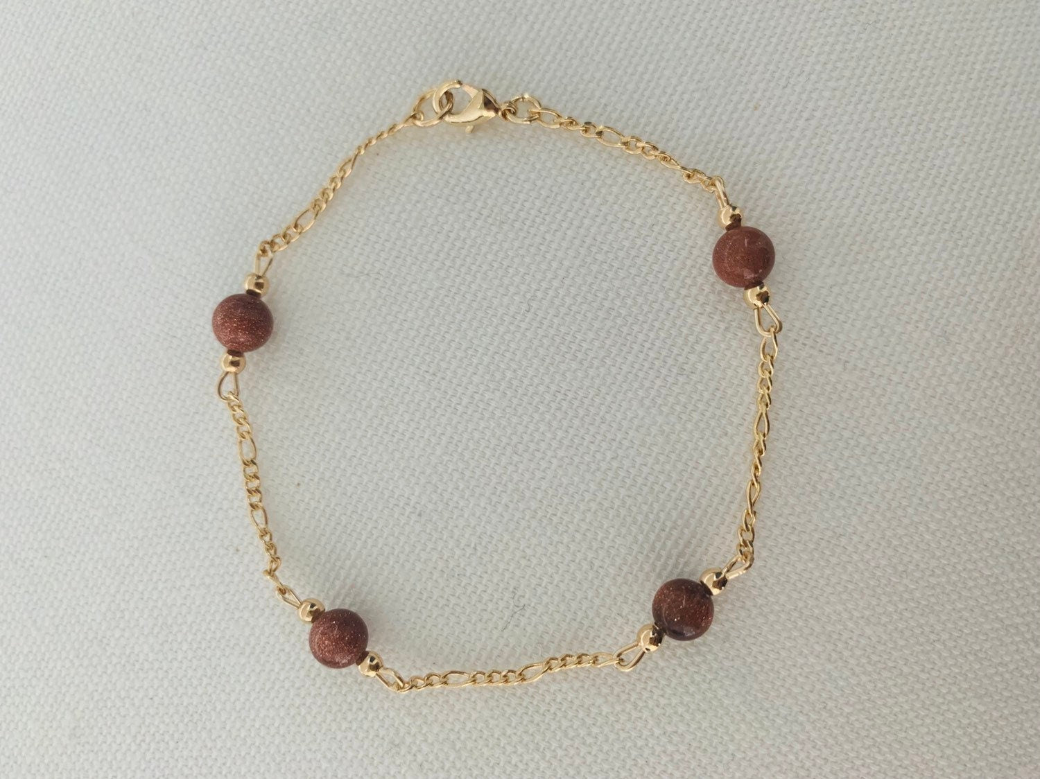 18KT Gold Filled Bracelets, Gold Filled Sandstone Figaro Bracelet | Natural Warmth Meets Classic Style by HAUS OF MONOGRAM