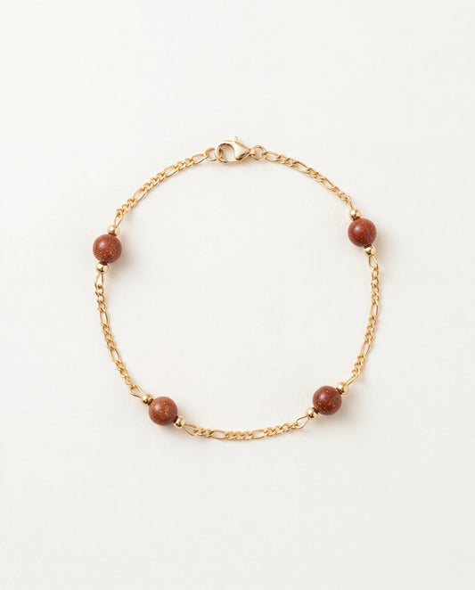 18KT Gold Filled Bracelets, Gold Filled Sandstone Figaro Bracelet | Natural Warmth Meets Classic Style by HAUS OF MONOGRAM