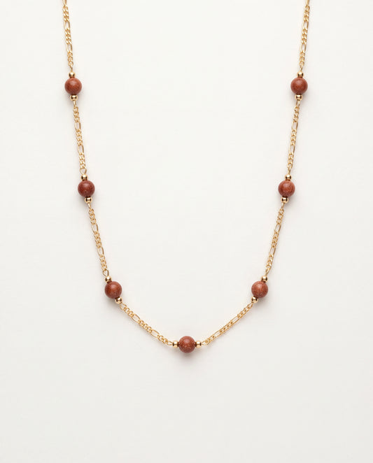 18KT Gold Filled Necklaces, Gold Filled Sandstone Figaro Necklace | Earthy Elegance with a Golden Touch by HAUS OF MONOGRAM