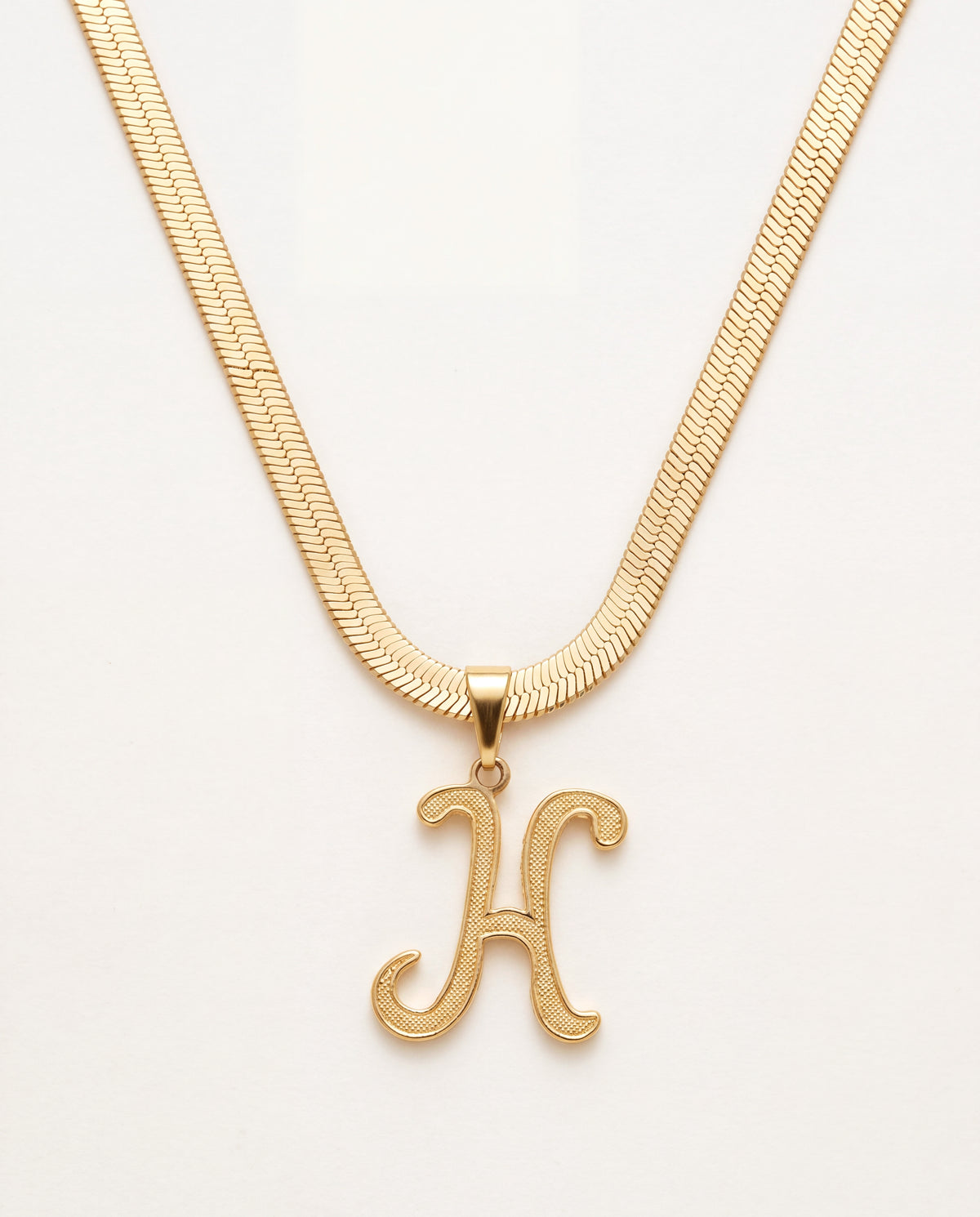 18KT Gold Filled Necklaces, Gold Filled Script Initial Herringbone Necklace | 4mm Personalized 18K Layering Chain by HAUS...