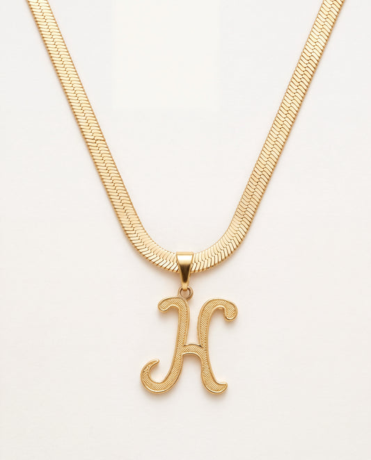 18KT Gold Filled Necklaces, Gold Filled Script Initial Herringbone Necklace | 4mm Personalized 18K Layering Chain by HAUS...