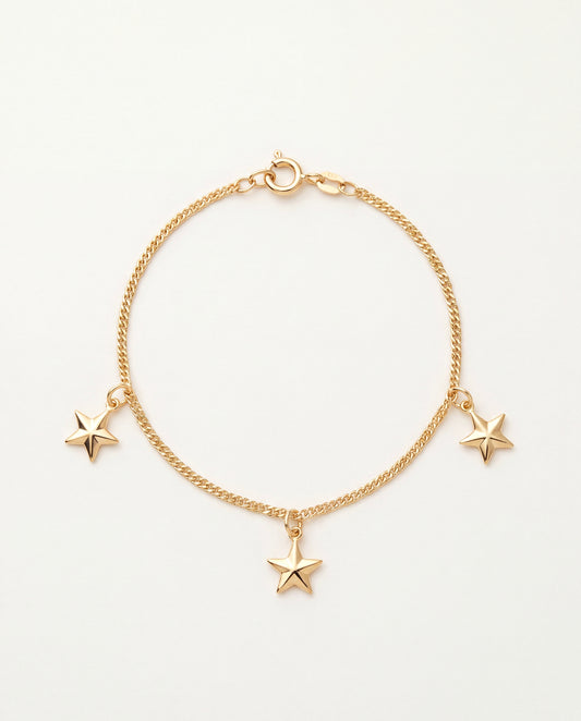 18KT Gold Filled Bracelets, Gold Filled Singapore Chain Bracelet with Dangling Stars | Adjustable 6"–7.5" by HAUS OF MONOGRAM