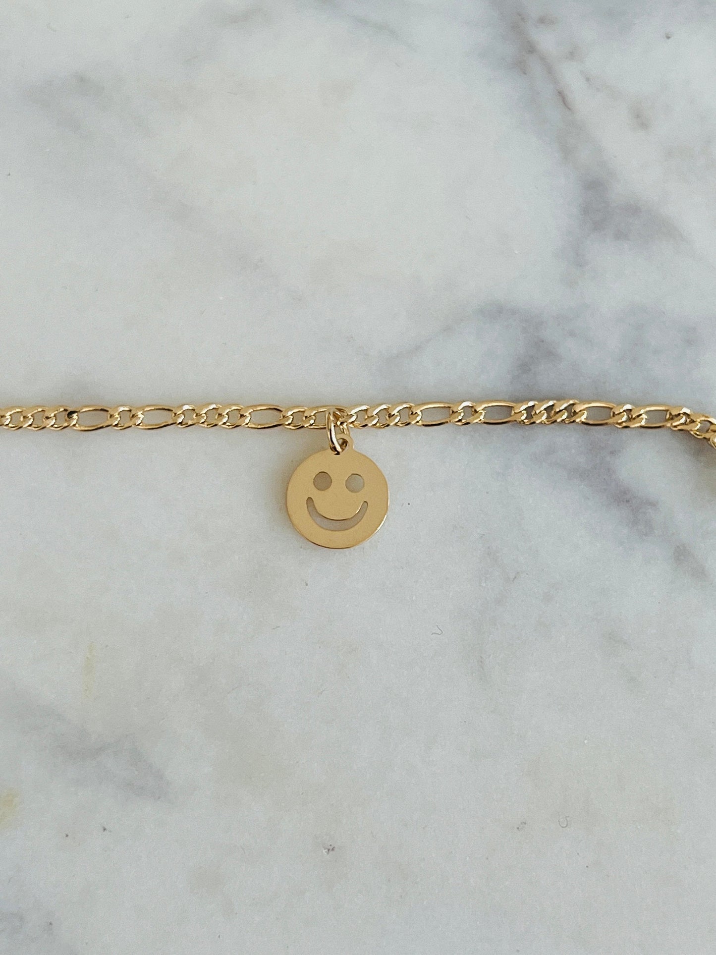 18KT Gold Filled Bracelets, Gold Filled Smiley Figaro Bracelet | Trendy Gold Charm Jewelry by HAUS OF MONOGRAM