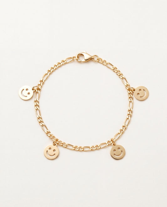 18KT Gold Filled Bracelets, Gold Filled Smiley Figaro Bracelet | Trendy Gold Charm Jewelry by HAUS OF MONOGRAM