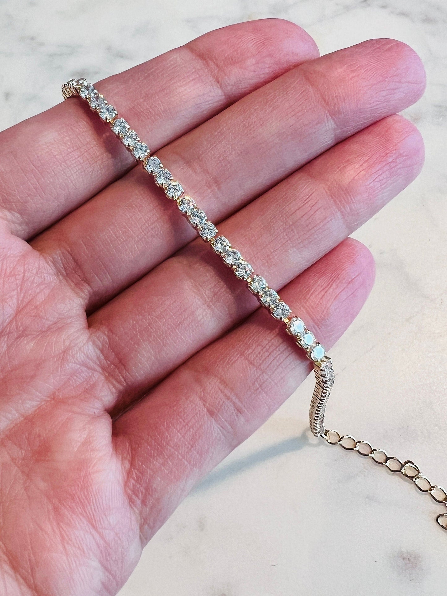 18KT Gold Filled Bracelets, Gold Filled Tennis Bracelet | 2mm CZ Sparkle Extension Fit by HAUS OF MONOGRAM