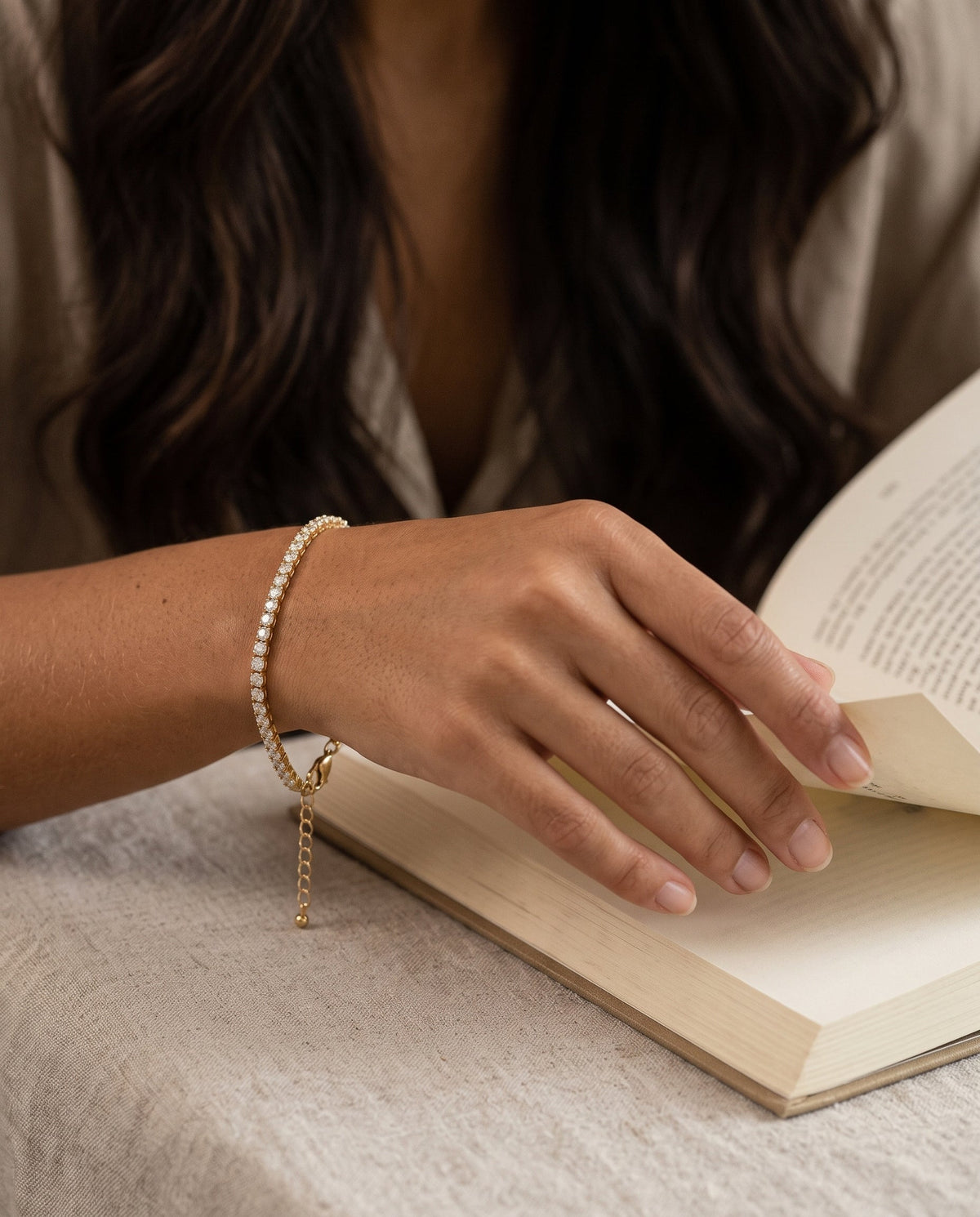 Gold Filled Tennis Bracelet worn by a model