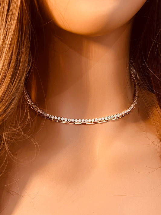 18KT Gold Filled Necklaces, Gold Filled Tennis & Paperclip Layered Necklace | Effortless Stacked Elegance by HAUS OF MONOGRAM