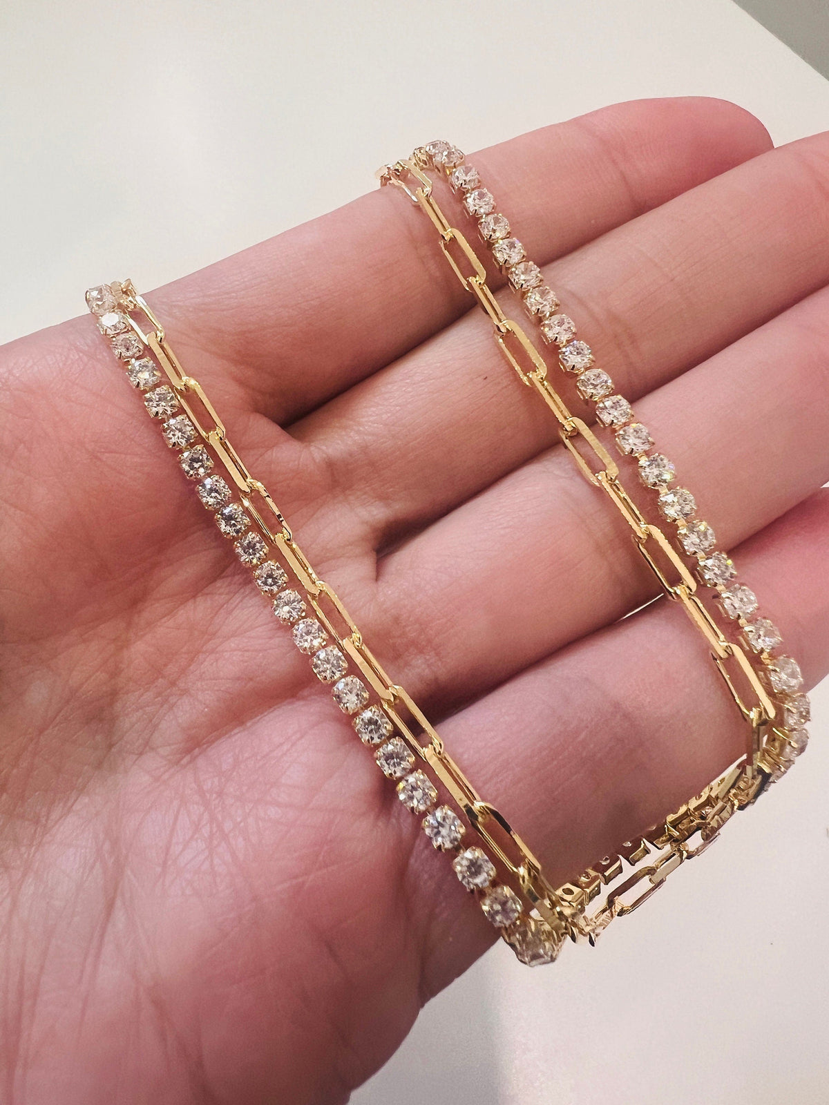 18KT Gold Filled Necklaces, Gold Filled Tennis & Paperclip Layered Necklace | Effortless Stacked Elegance by HAUS OF MONOGRAM
