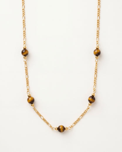 18KT Gold Filled Necklaces, Gold Filled Tiger Eye Figaro Necklace | 6mm Natural Stone Beads by HAUS OF MONOGRAM