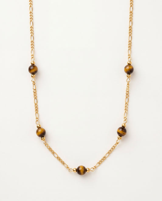 18KT Gold Filled Necklaces, Gold Filled Tiger Eye Figaro Necklace | 6mm Natural Stone Beads by HAUS OF MONOGRAM