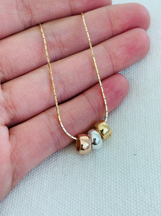 18KT Gold Filled Necklaces, Gold Filled Tricolor Charm Necklace | 18" Dainty Accent by HAUS OF MONOGRAM
