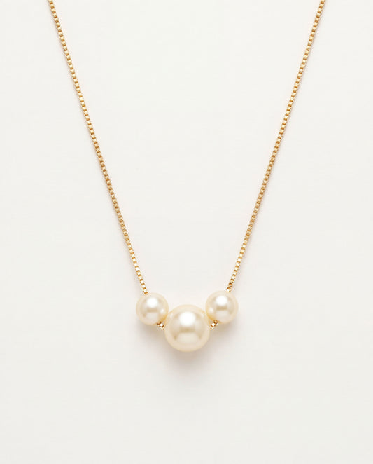 18KT Gold Filled Necklaces, Gold Filled Pearl Box Necklace | Triple Faux Pearl Chain by HAUS OF MONOGRAM