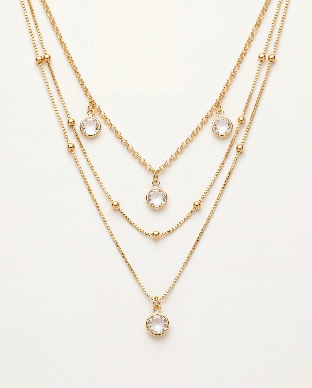 18KT Gold Filled Necklaces, Gold Filled Layered CZ Necklace | Triple Dainty Chain by HAUS OF MONOGRAM