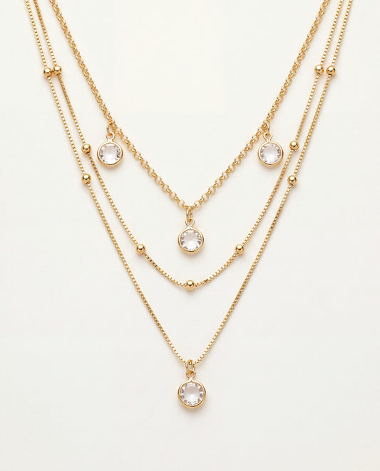 18KT Gold Filled Necklaces, Gold Filled Layered CZ Necklace | Triple Dainty Chain by HAUS OF MONOGRAM
