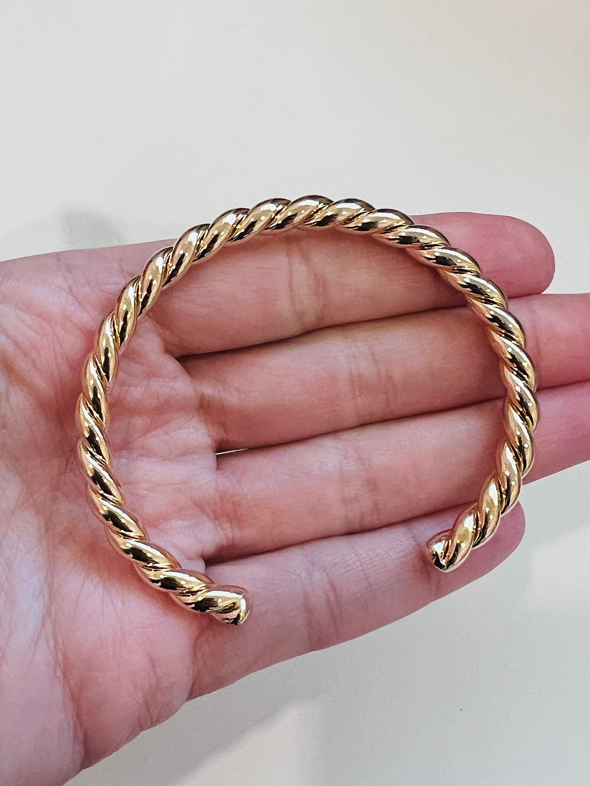 18KT Gold Filled Bangles, Gold Filled Twisted Bangle | Adjustable Textured Cuff by HAUS OF MONOGRAM