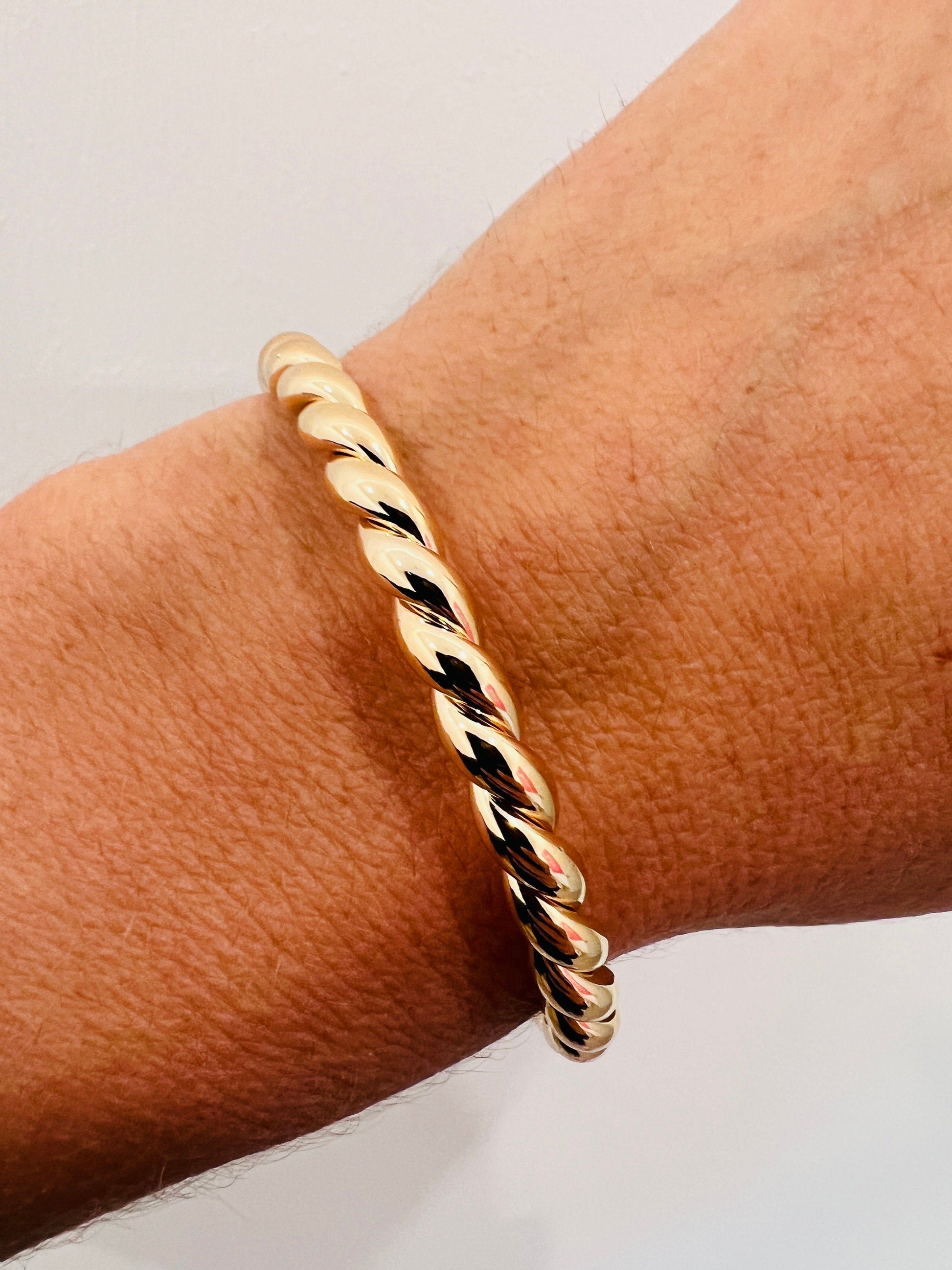 18KT Gold Filled Bangles, Gold Filled Twisted Bangle | Adjustable Textured Cuff by HAUS OF MONOGRAM