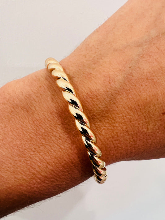 18KT Gold Filled Bangles, Gold Filled Twisted Bangle | Adjustable Textured Cuff by HAUS OF MONOGRAM