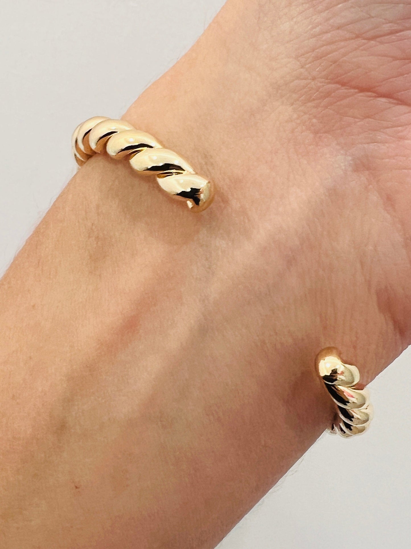 18KT Gold Filled Bangles, Gold Filled Twisted Bangle | Adjustable Textured Cuff by HAUS OF MONOGRAM