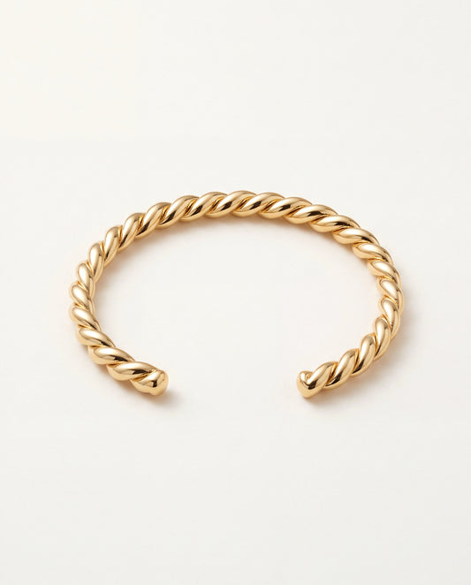 18KT Gold Filled Bangles, Gold Filled Twisted Bangle | Adjustable Textured Cuff by HAUS OF MONOGRAM