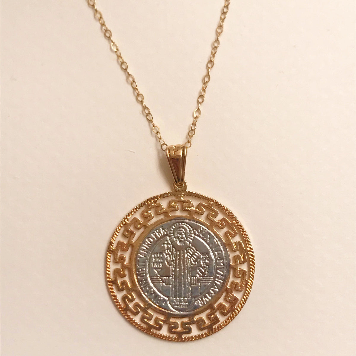 18KT Gold Filled Necklaces, Gold Filled Two Tone Saint Benedict Necklace | Bold Symbolic Style by HAUS OF MONOGRAM