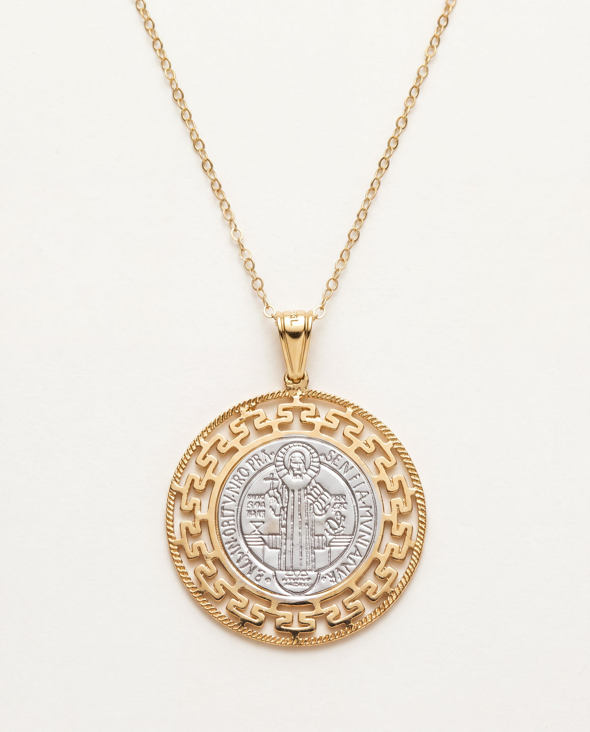 18KT Gold Filled Necklaces, Gold Filled Two Tone Saint Benedict Necklace | Bold Symbolic Style by HAUS OF MONOGRAM