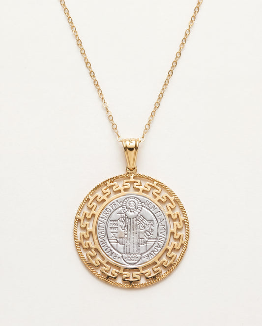18KT Gold Filled Necklaces, Gold Filled Two Tone Saint Benedict Necklace | Bold Symbolic Style by HAUS OF MONOGRAM